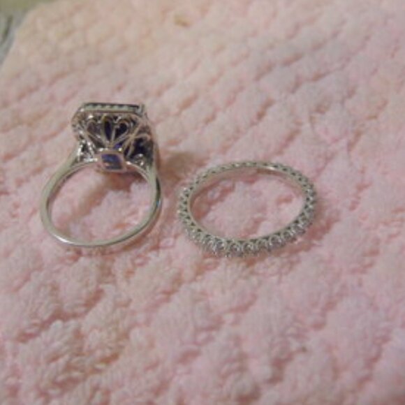 Colleen Lopez .925 Blue CZ Emerald-Cut Ring & Eternity Band 8 - Picture 4 of 6